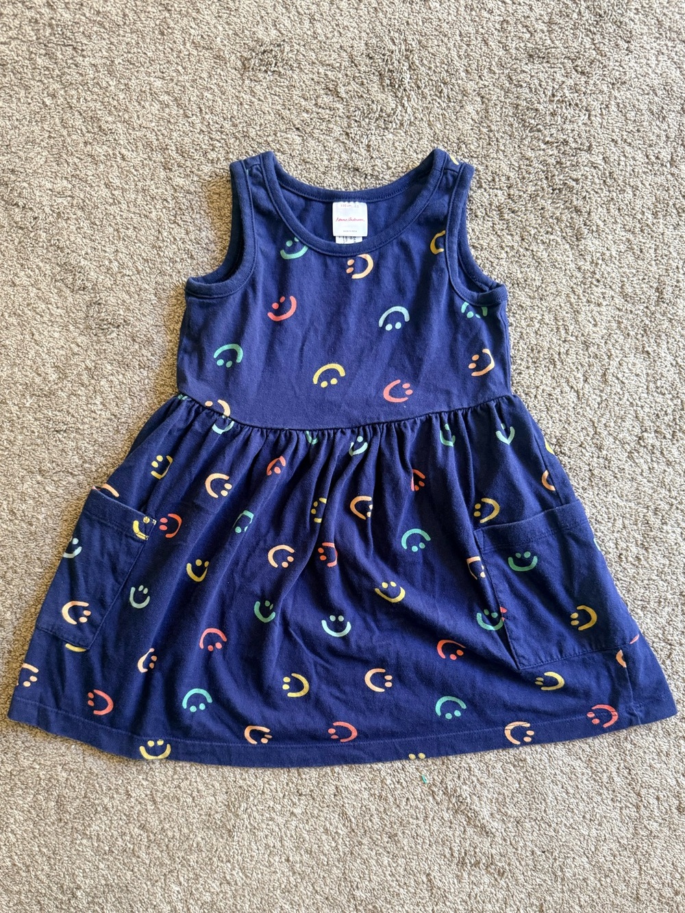 Hanna Andersson Navy Tank Dress with Colorful Smiley Print